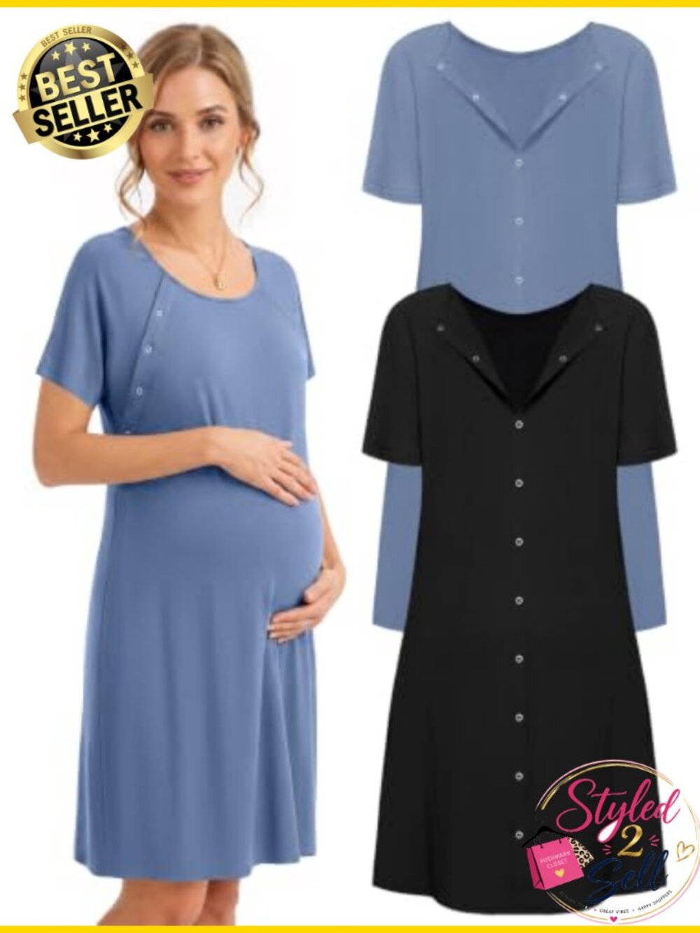 2 Pack Maternity Nursing Labor Delivery Gown 3 in 1 Sleepshirt